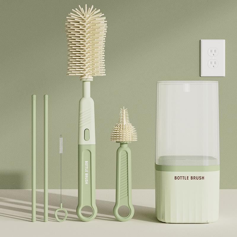 

Silicone Baby Bottle Cup Brush Set with Storage Box Newborn Gift Milk Bottle Cleaning Brushes Suit Portable Detachable Cleaning зелёный