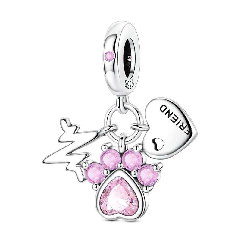 Lucky Clover Charms Bead Copper Inlaid Pink Zirconium Cute Pets Pendants Fit Original Pandora Bracelet Jewelry Gift