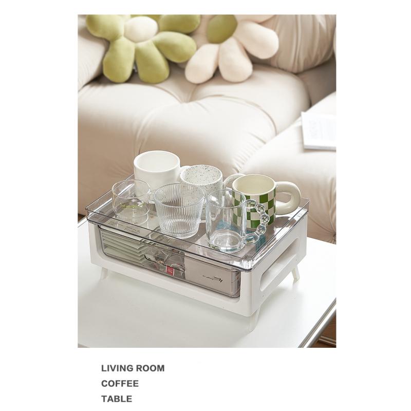 Coffee Table Dust-proof Cup Storage Box Plastic Multi-layer Transparent Storage Rack Drawer-type Office Storage File Storage