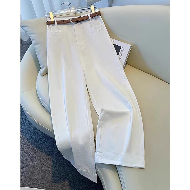2025 Khaki High-Waisted Wide-Leg Pants for Women - Spring/Autumn Casual, Slimming, Versatile, Straight-Leg Design