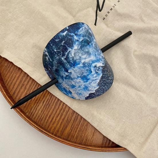 Chinese Style Hair Stick Rose Flower Printing Faux Leather Decor Hair Chopsticks DIY Hairstyle Accessory
