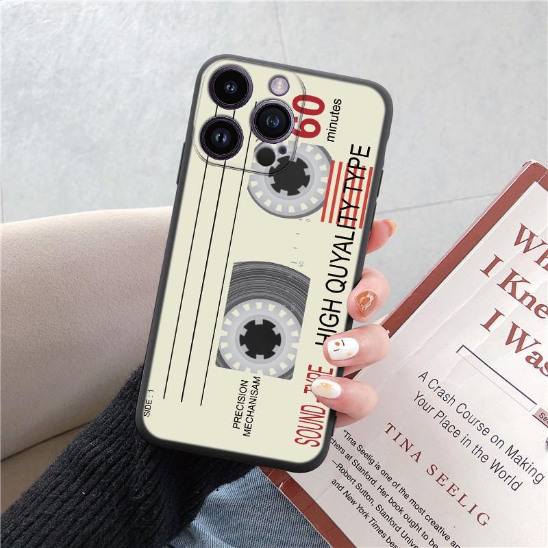 Módní, vtipná, měkká pouzdra na telefon s retro vzorem pro iPhone 15 Pro 6 14 XS 13 Max XR 12 Mini 7 Plus X SE 8 11 TPU nárazuvzdorný černý kryt