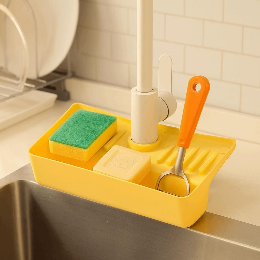 Splash Proof Faucet Drain Storage Rack Hollow Draining Design Sponge Cloth Storage Rack  Keeps Dry