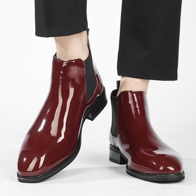 Fashion Luxury Brand Men Chelsea Boots Soft Shiny Leather Wedding Dress Shoes for Male Flat Formal Business Ankle Botas Pointed Shoes