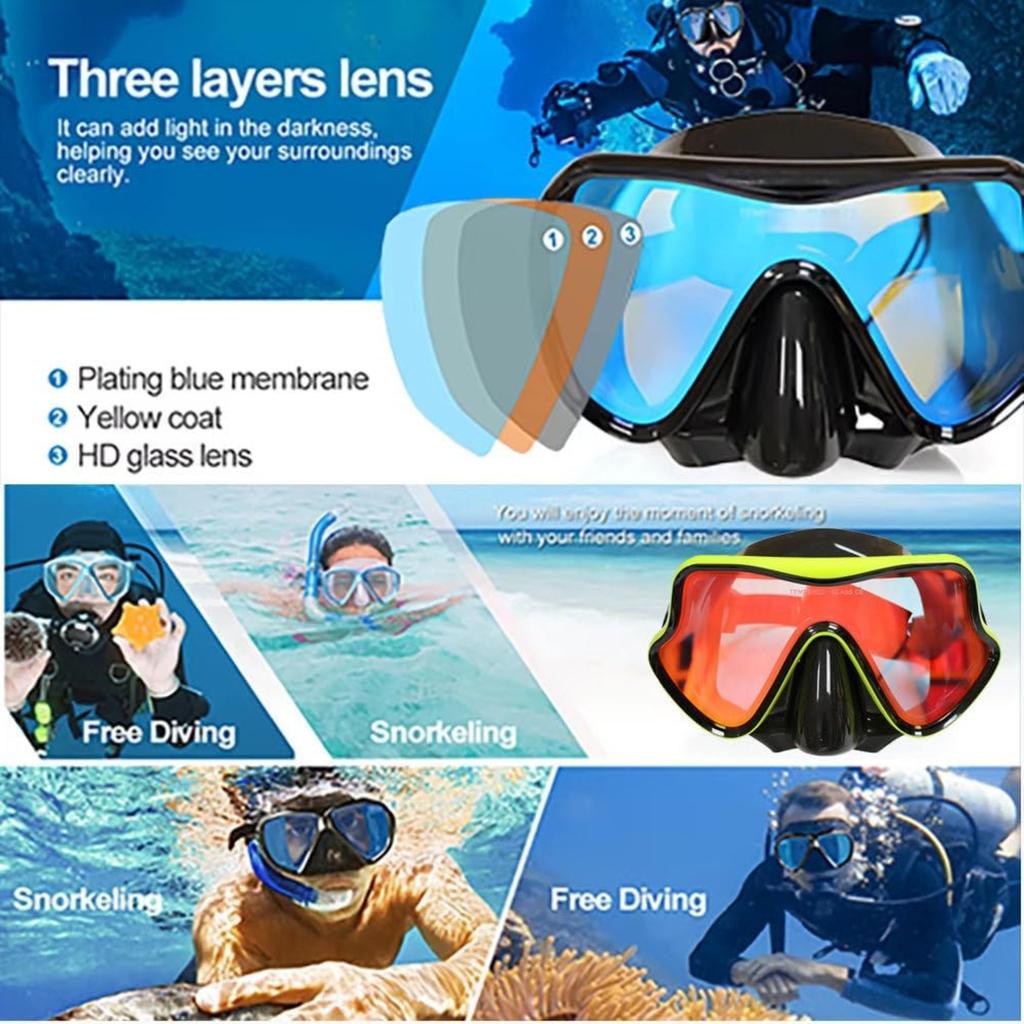 Snorkeling Gear for Adults, Snorkel Diving Mask Panoramic, Colorful Coated Anti-Fog Scuba Diving Goggles, Freedive Mask Diving Mask Dry Top Snorkel