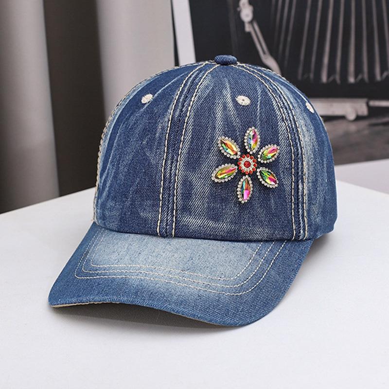 Vibrant Rhinestone Flower Embellished Baseball Cap - Lightweight, Adjustable, Trendy Sun Hat for Women with Solid Colors