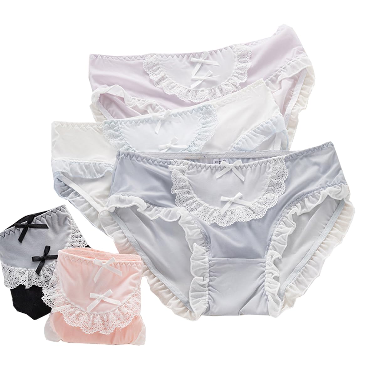 

AZBESCZ Milk Silk Panties with Satin Cute Lace and Ribbon Soft and Plus Size Panties 5 Colors Women s (5-Piece Set) Panties, Design, (XL, Available)