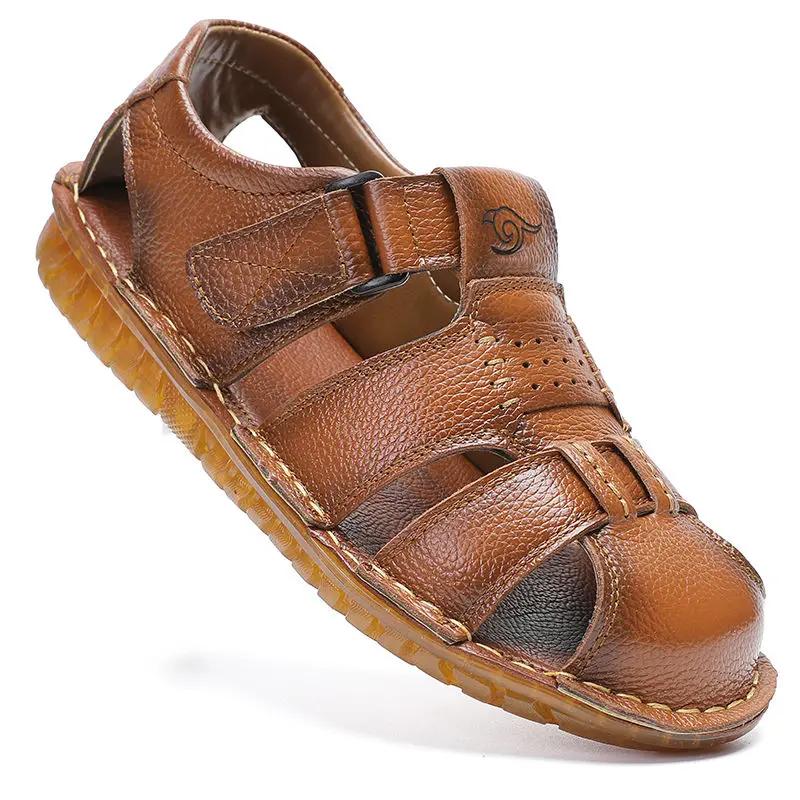 

Fashion Genuine Leather Men s Sandal Outdoor Beach Breathable Trend 2025 Number 41 Luxury Summer Expensives Wholesale Non-slip Male Shoe 38