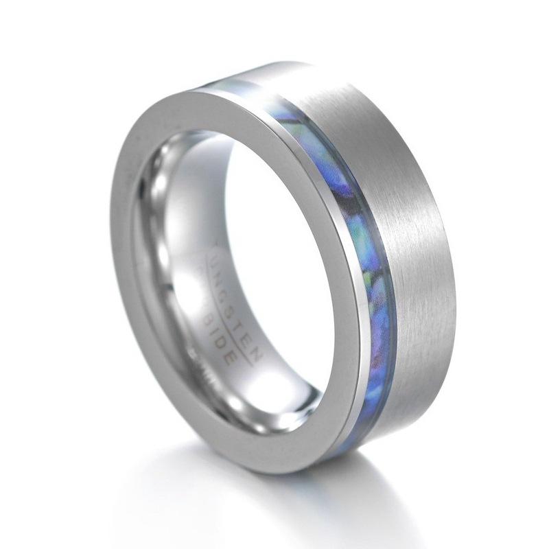 Jewelry 8MM Sand Surface Inlaid with Shell Paper Men's Titanium Steel Ring European and American Style Hand Jewelry