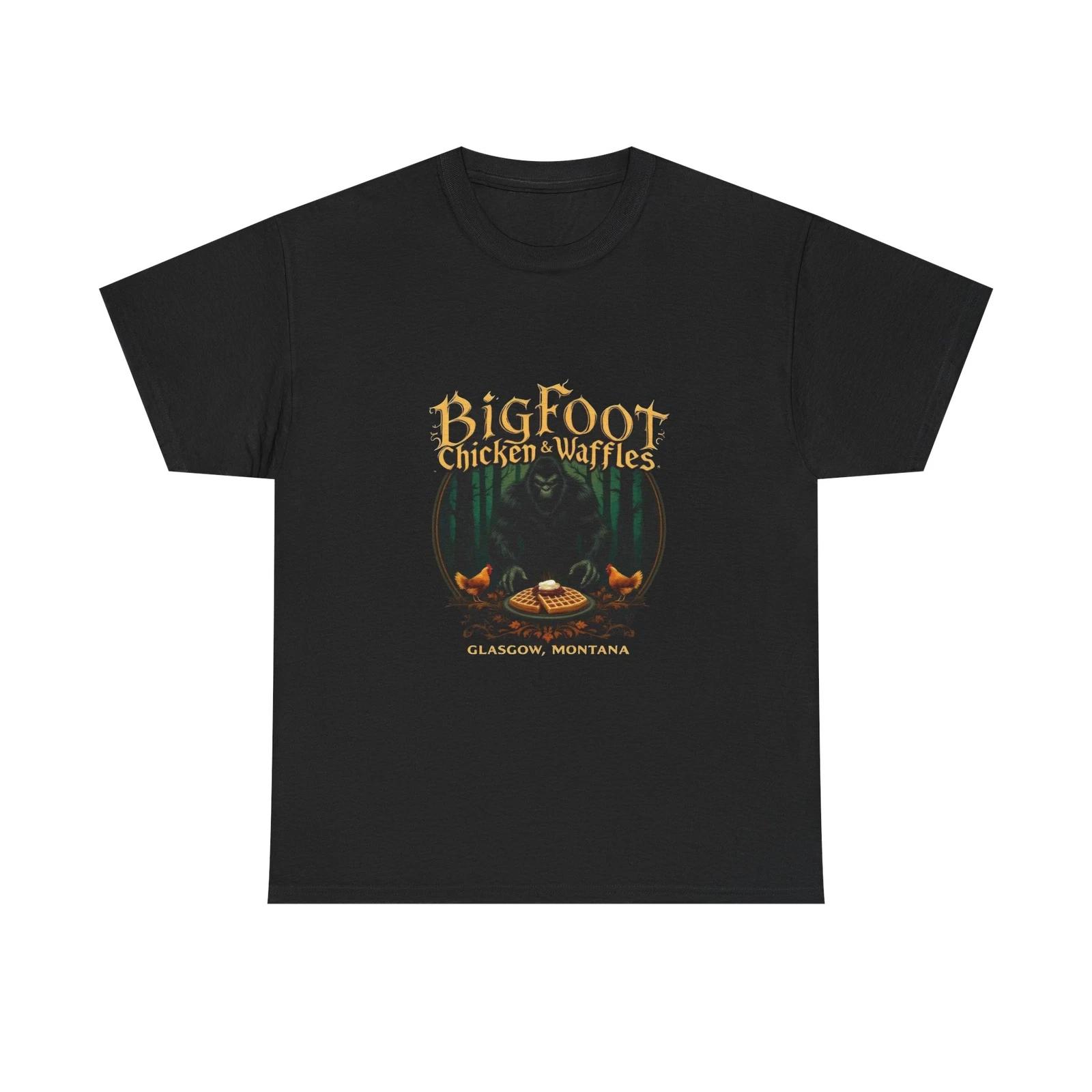 Bigfoot Chicken & Waffles Tee Sasquatch Shirt Unisex Cotton T-Shirt for Foodies 3XL