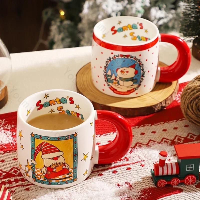 Christmas Gifts Cartoon Ceramic Mugs Vintage Exquisite Couple Coffee Cups Household Breakfast Milk Cup