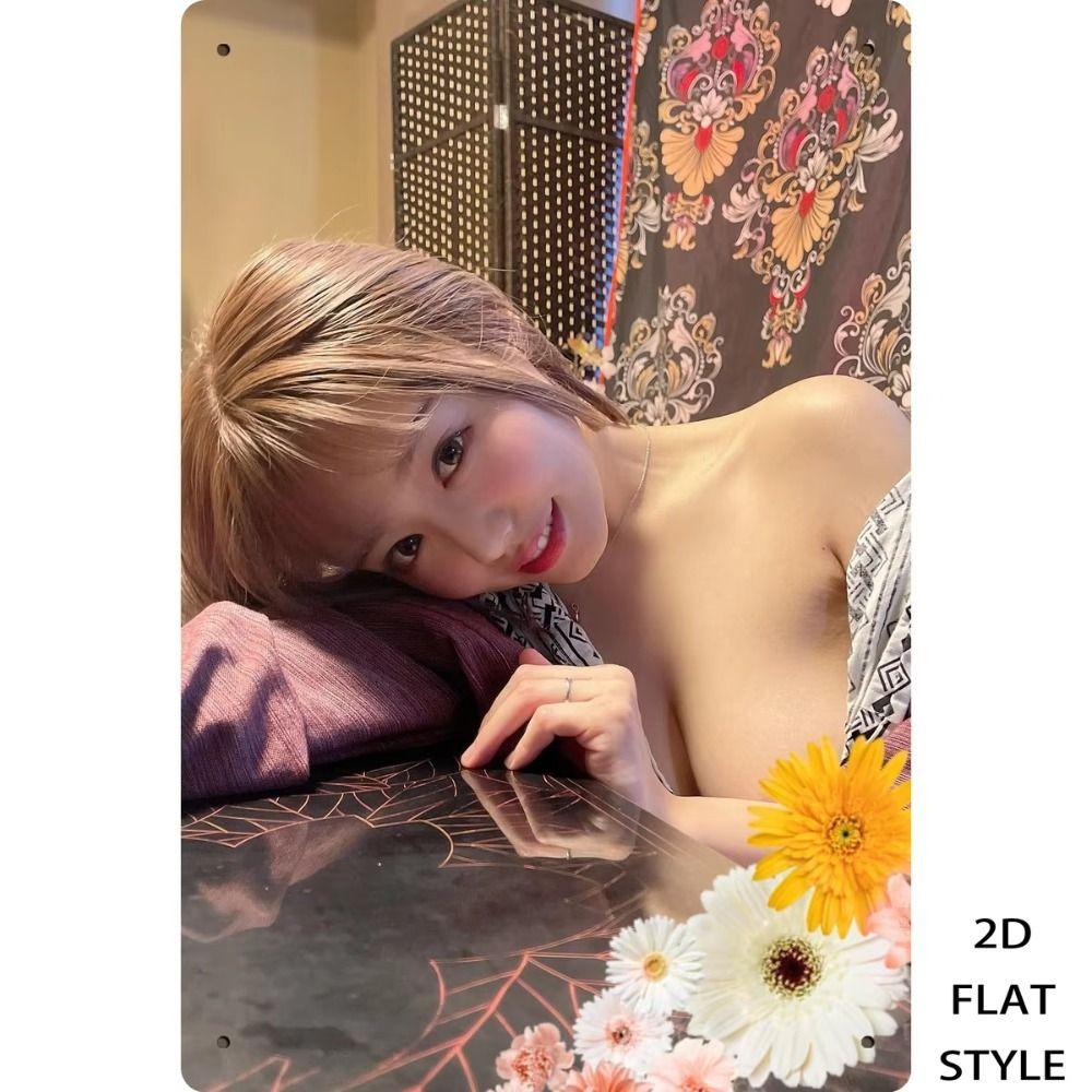 Metal Poster Girl At White Curtain Bathroom Delicate Style Tin Sign Home Decor Wall Art 20x30 Cm