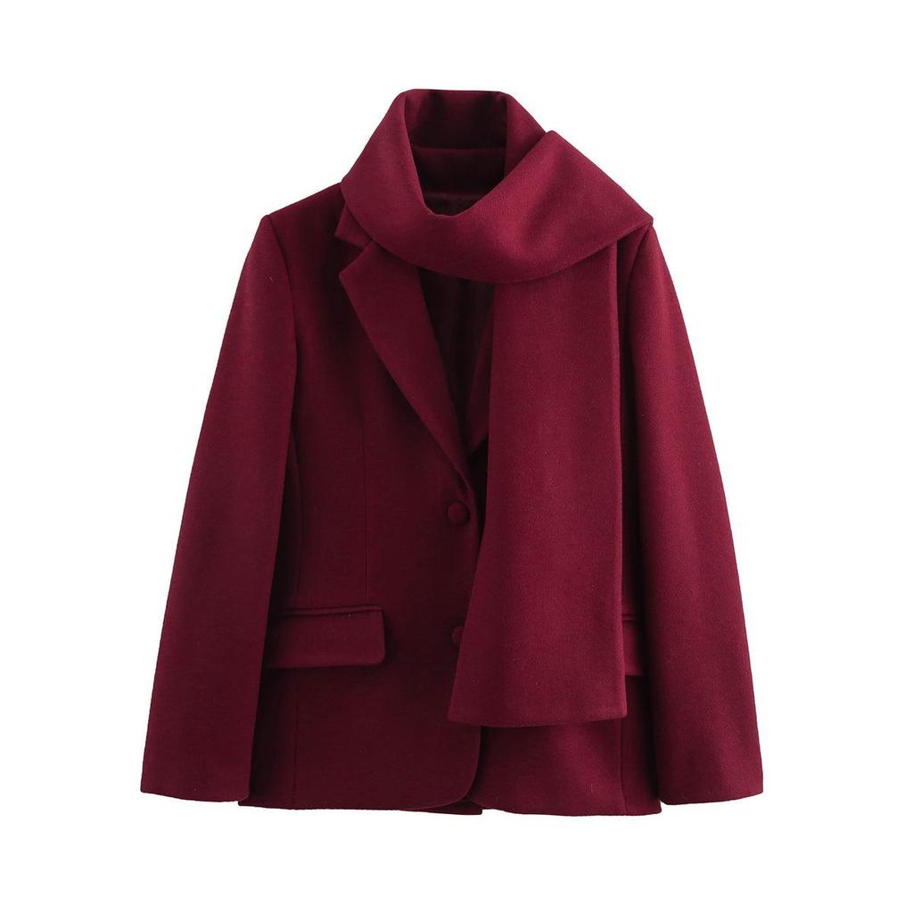 2024 Women's Winter Woolen Coat with Scarf: Stylish and Versatile European & American Fashion
