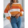 Autumn/Winter Casual Colour-Blocked Lantern Sleeve Pullover with Cropped Hem for Women