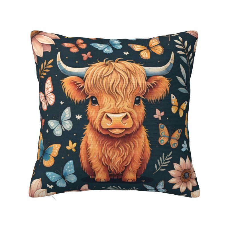 Modern Highland Cow And Flower Throw Pillow Covers Home Decor D Print Sofa Cushion Cover Polyester Soft Pillowslip Dakimakura