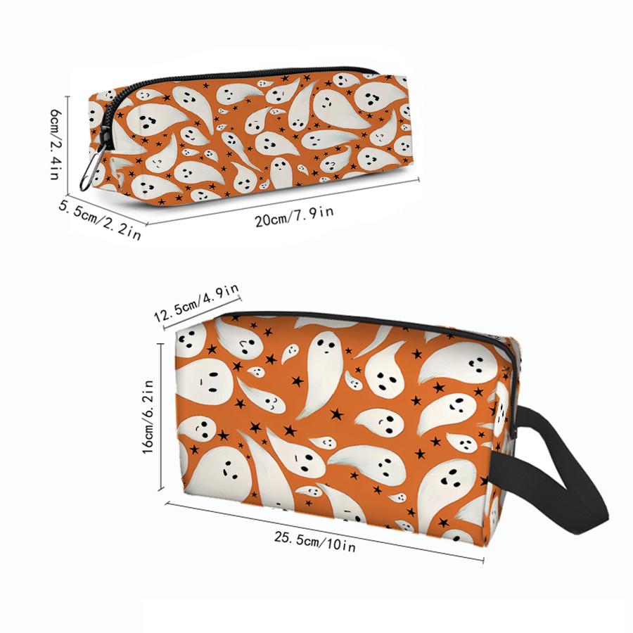 Two-Piece Cute Ghost Pattern 3D Cartoon Cosmetic and Pencil Case Zipper Closure Storage Bag Best Gift for Boys and Girls