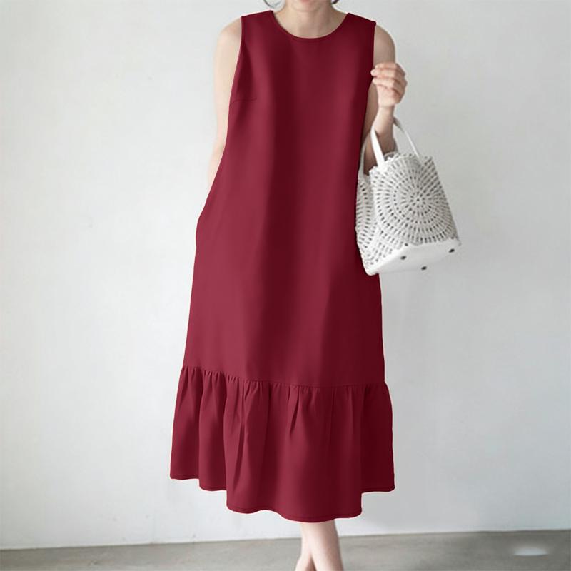 ZANZEA Women Casual Round Neck Summer Sleeveless Dress