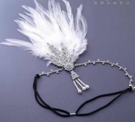 Women Vintage Feather Headband Black Rhinestone Beaded Sequin Hair Band Vintage Headpiece Flapper Feather Headdress