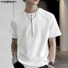 INCERUN Summer Men Short Sleeve Zip-up Casual Fitted T-shirts