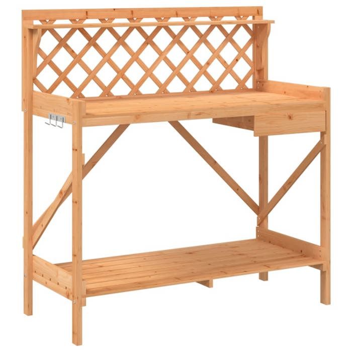 VidaXL Potting Bench with Trellis, Plant Stand with Hooks and Drawer, Garden Patio Potting Table, Brown 368429