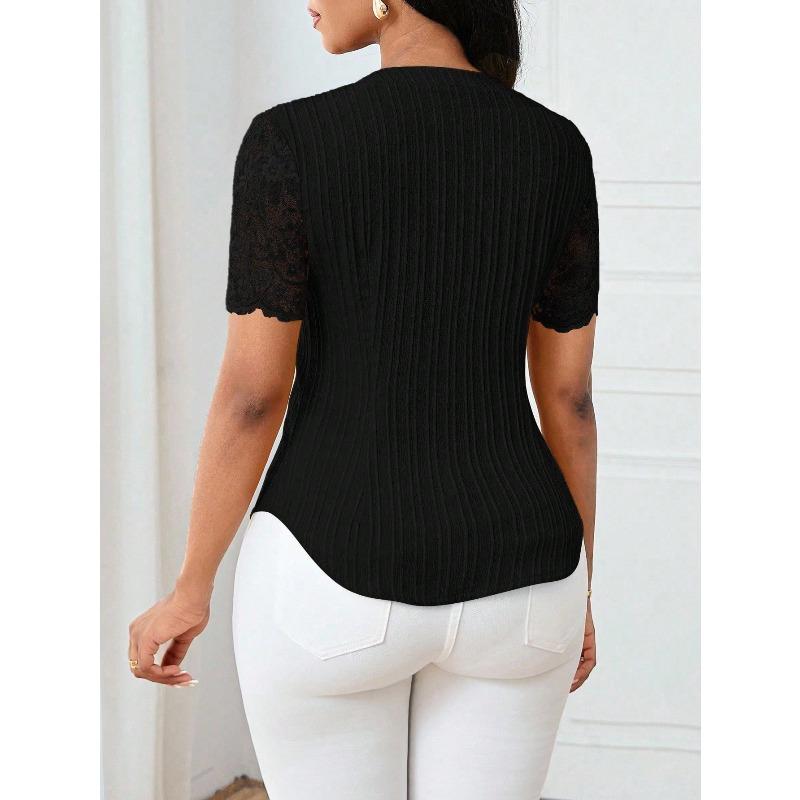 Women's Casual Summer/ Spring Printed Short-sleeved V-neck Blouse Shirt