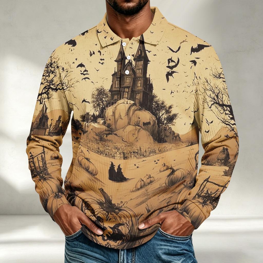 Herren Langarmshirt Halloween-Print Lockerer Schnitt Lässiges Oberteil