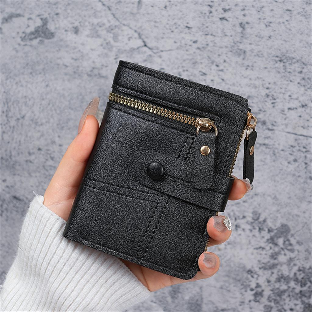 Compact Slim Wallet for Women Featuring Multiple Card Slots, a Zipper, And Button Closure