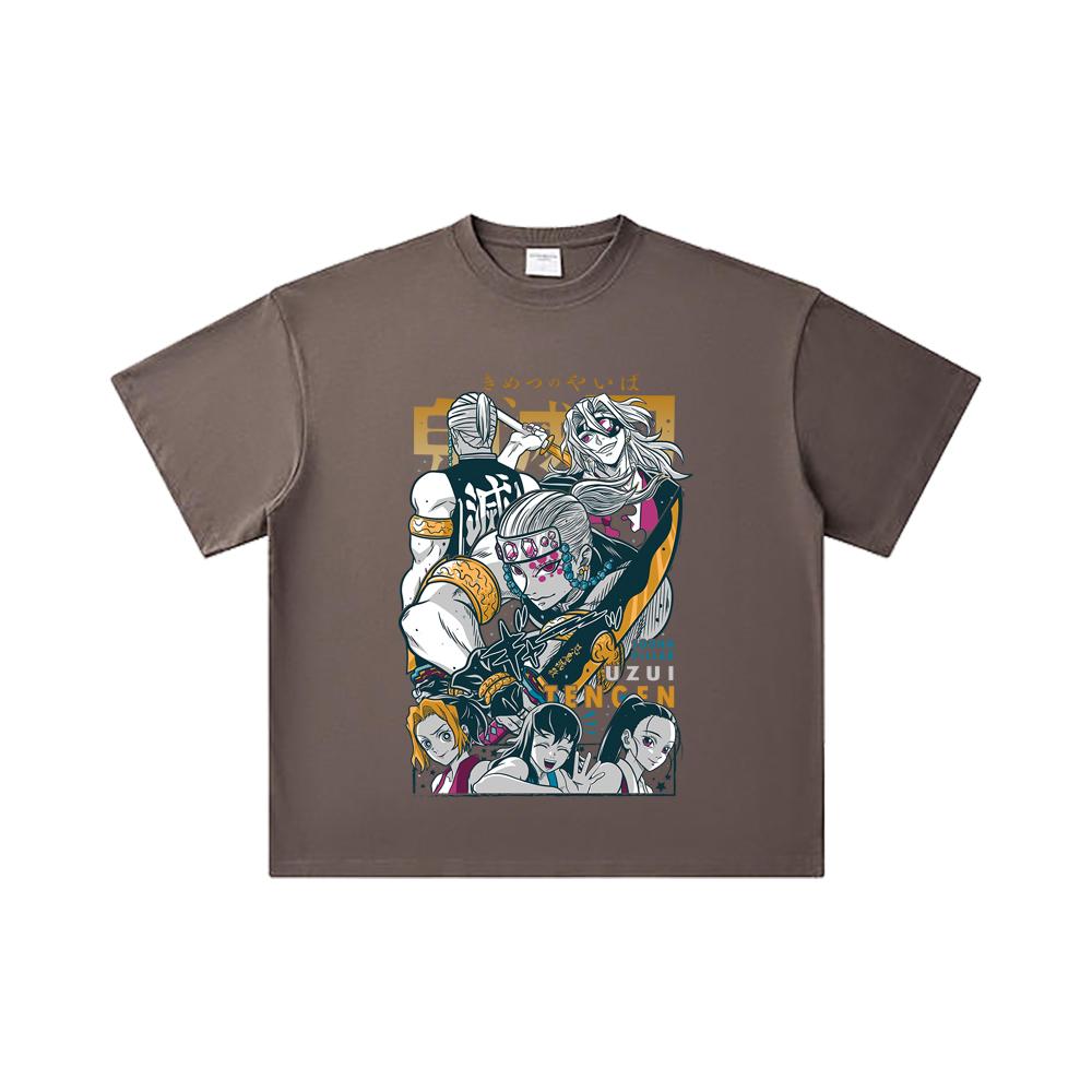 260 GSM Double Yarn 32 Count 100% Cotton Demon Slayer V65 Uzui Print Unisex Heavy Cotton T Shirt