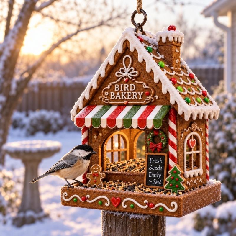 Wild Bird Feeding Display with Christmas Character, Hanging Outdoor Food Station for Garden, Yard, and Porch Use