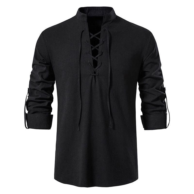 2026 Nuova Maglia Henley da Uomo Casual Pullover Moda Collo Rialzato Manica Lunga Tinta Unita