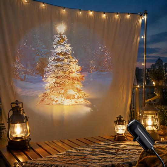Gift for Kids Adults Christmas Halloween Projector, 3/6/10 Festive Scenes, 5D Holographic Night Light Compact USB Mood Flexible Gooseneck Projector