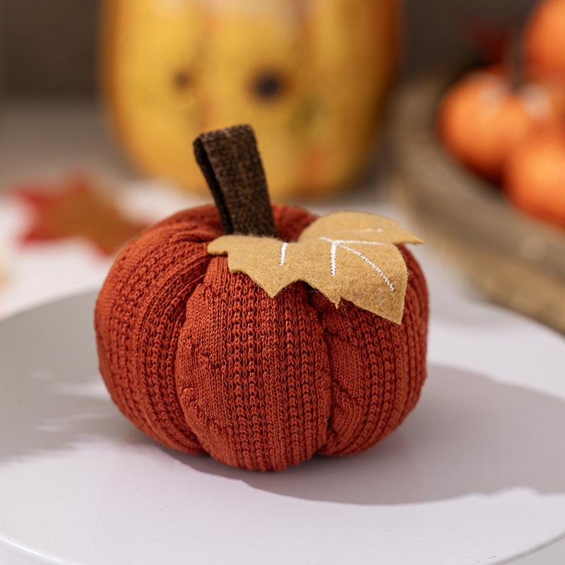 Thanksgiving Orange Pumpkin Knitted Hanging Ornaments for Indoor Decor