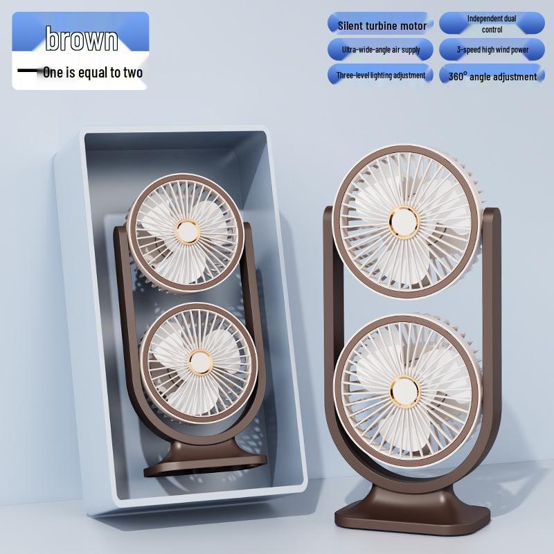 Three-Head Multi-Functional Desk Fan with Night Light - High Wind Power for Office or Dorm Use USB Rechargeable
