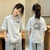 Girls' Cotton Stand-up Collar Short Sleeve T-shirt for Ages 6-12