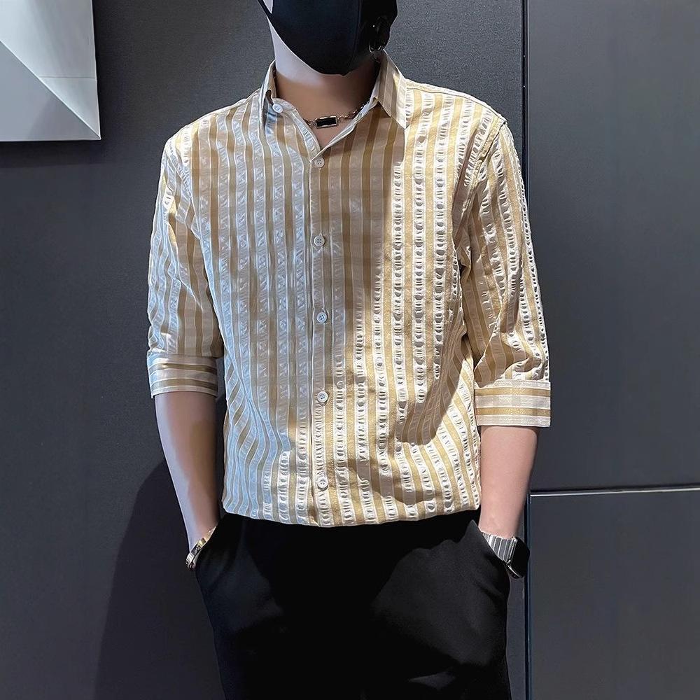 Summer Three Quarter Sleeved Shirt Men's Short Sleeved Checkered Casual Men's Top New Men's Shirt
