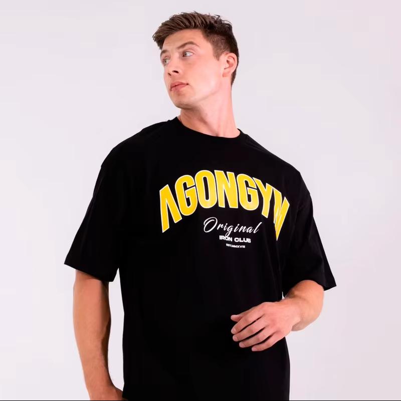 2025 New Agongym Bodybuilding Cotton T-Shirt - Men's Loose Fit Muscle Gym Wear, Running Exercise & Streetwear Fashion