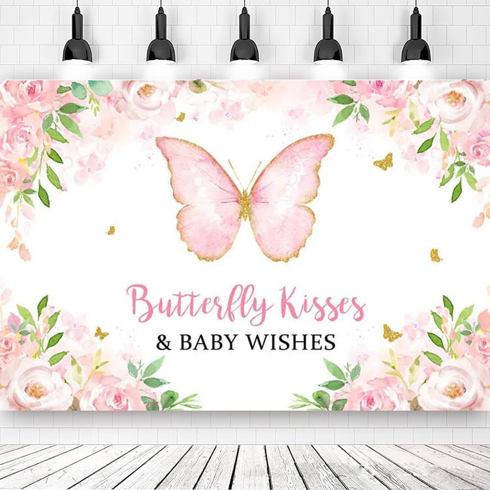 Butterfly Birthday Party Background Girls Fairy Princess Purple Pink Floral Gold Kids Table Banner Decor Photography Background
