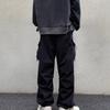 Men Baggy Cargo Pants Solid Color Parachute Pants Loose Fit Jogger Trousers with Side Pockets for Street Outdoor Sports