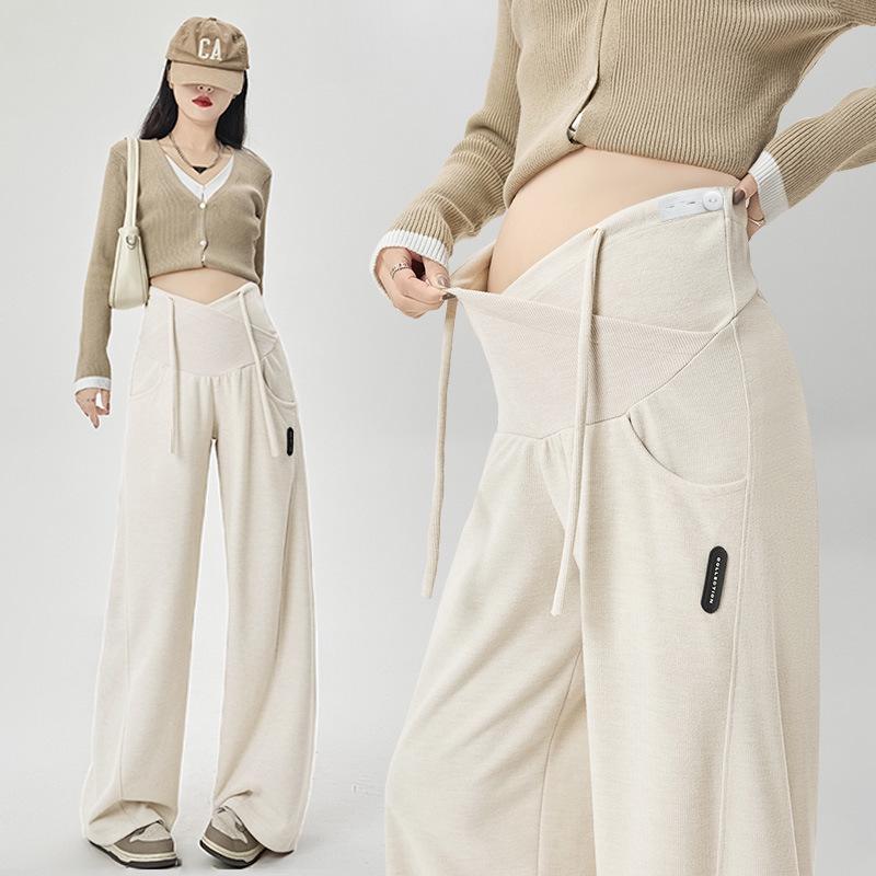 

Maternity Wide-Leg Lounge Pants - Loose, Plus Size, Lace-Up, Ideal for Autumn and Spring Postpartum Comfort Plus Size (135-165 lbs)