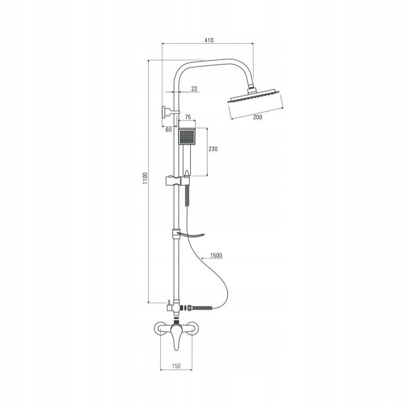 Slim Square surface-mounted shower set with chrome tap