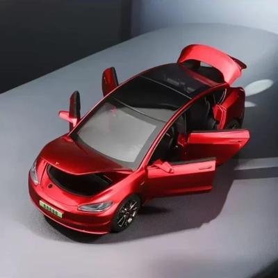 1:32 Tesla Model 3 Alloy Car Model Simulation Sound And Light Pull Back Toy Car Metal Car Boys Collection Ornaments Gift