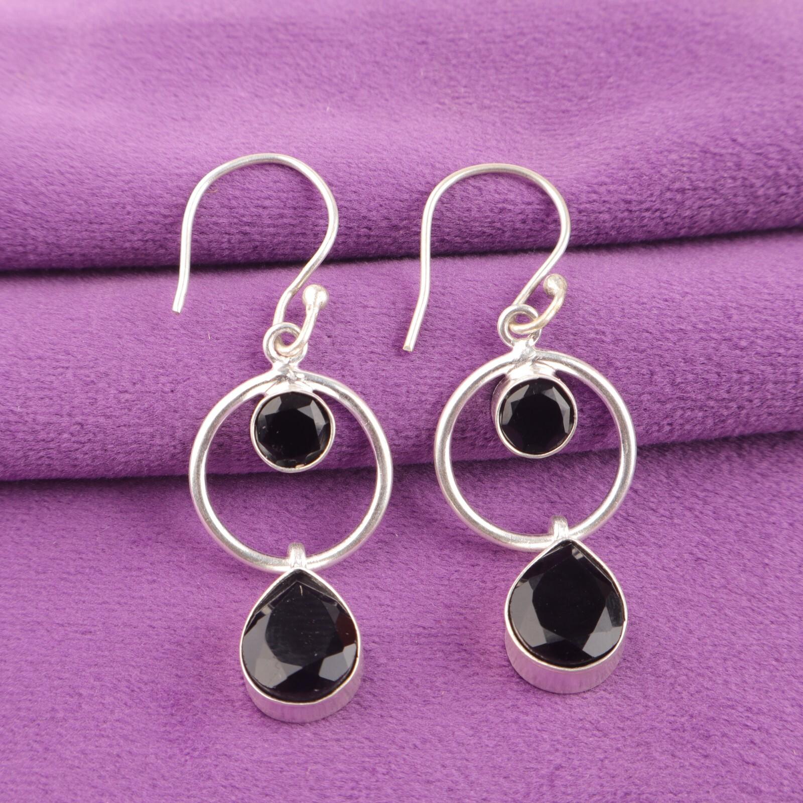 

Pear Natural Black Onyx 925 Silver Anniversary Gift Dangling Earrings Jewelry EE-140-7