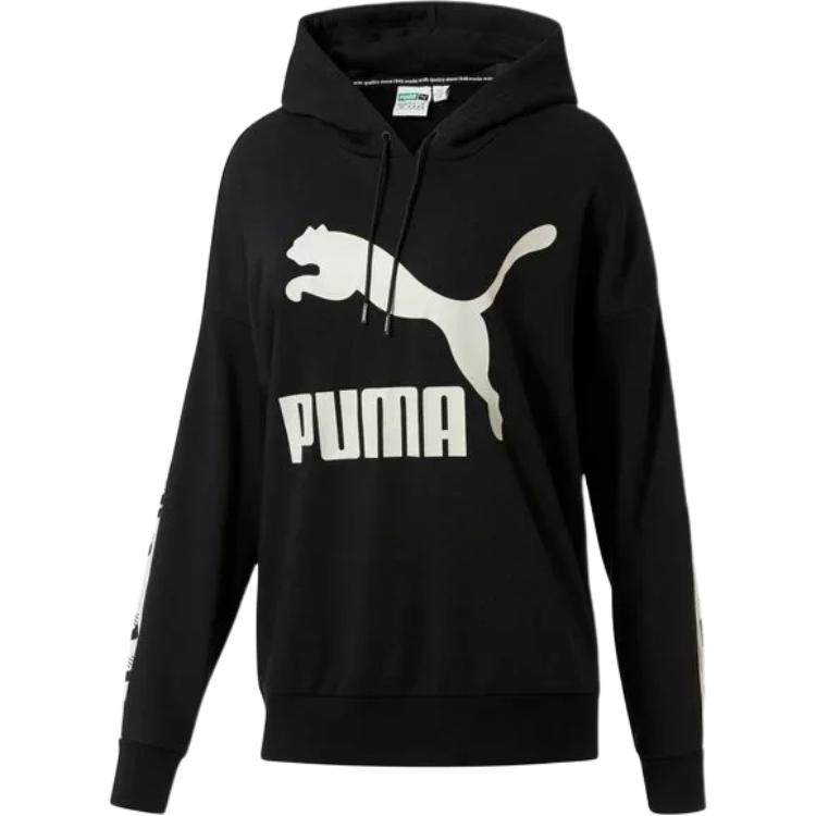 Puma Logo Pattern Hooded Long Sleeve Sweatshirt Women sweatshirt 578339-01 XS