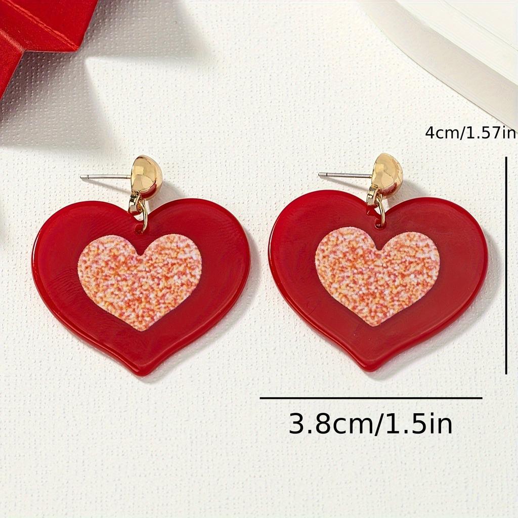 1 Pair of Red Pink Color Scheme Stud Earrings Peach Heart Love Classic Trendy Personality Vacation Ear Jewelry
