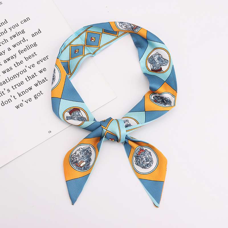 2022Summer Fashion New Animal Dog Pattern Ladies Decoration Twill Long Strip Silk Scarf Narrow Belt Streamer Tie Bag Small Scarf