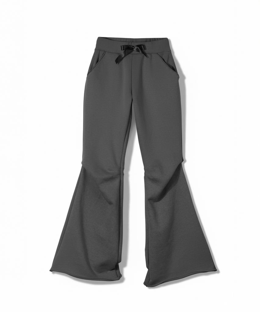 Milkeuaeswiaendeudolseu Ribbed Pocket Flare Pants - Pigment Black