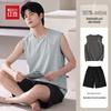 Hodo Herren Baumwoll-Pyjama-Set mit Weste und Shorts