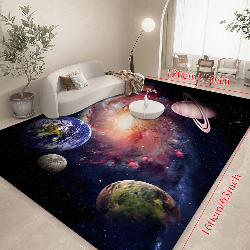 Galactic Planet Space Rug – Immersive Galaxy & Planet Print Carpet with Nebula, Earth, Moon & Saturn Designs, Cosmic Decor