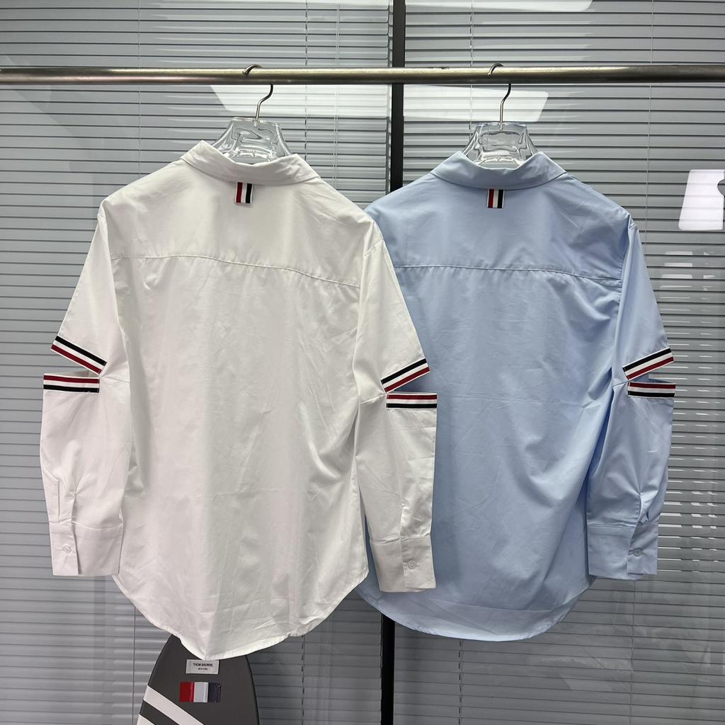 TB high quality summer new double sleeve split striped webbing women's long sleeve poplin shirt