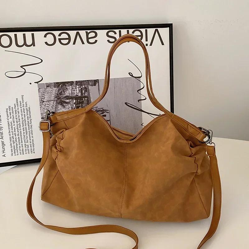 

Сумки на плечо из замши и кожи в стиле ретро для женщин, большая сумка через подмышку, женские повседневные сумки через плечо, сумка-тоут для покупок